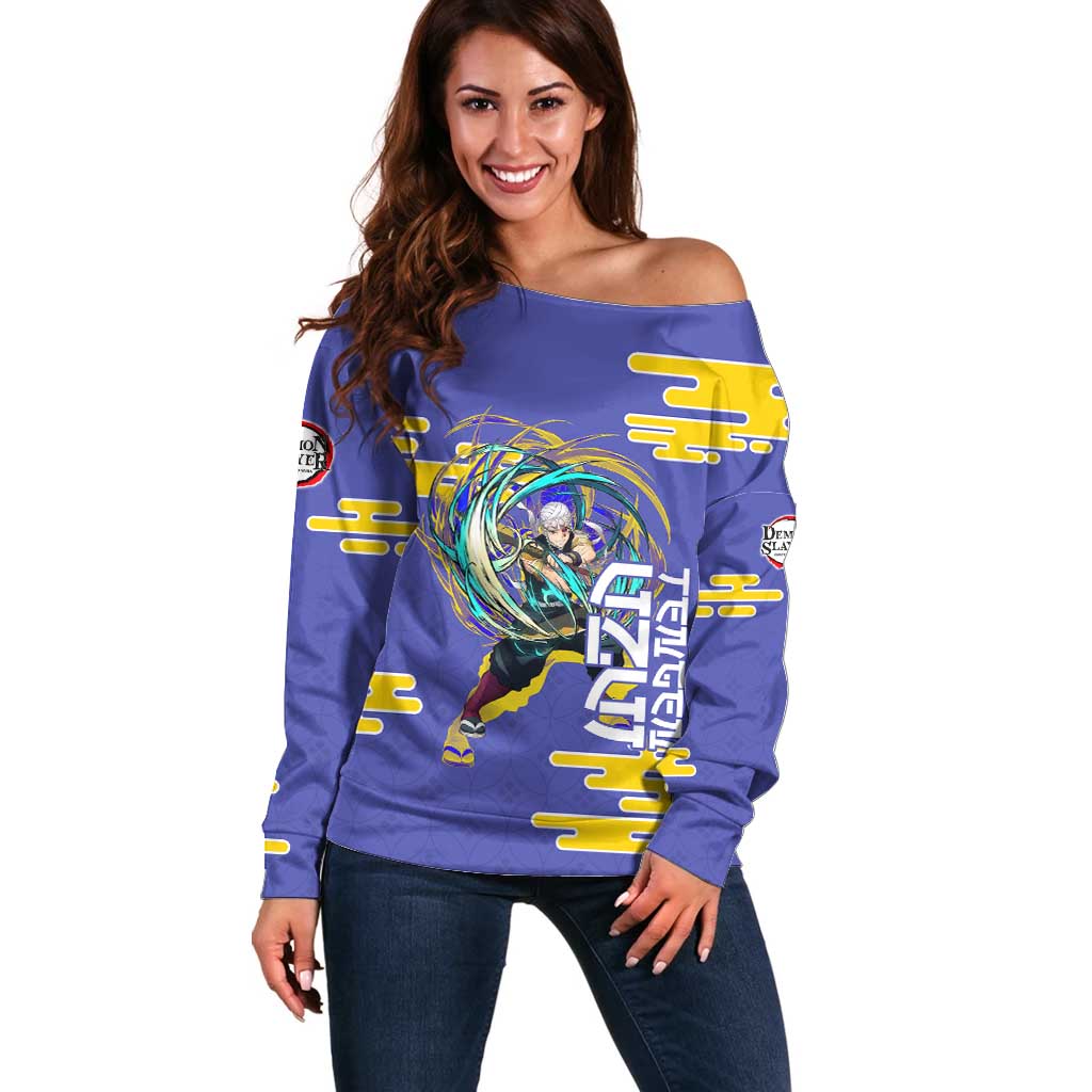 Tengen Uzui Demon Slayer Off Shoulder Sweater Vibrant Anime Soundwave Style