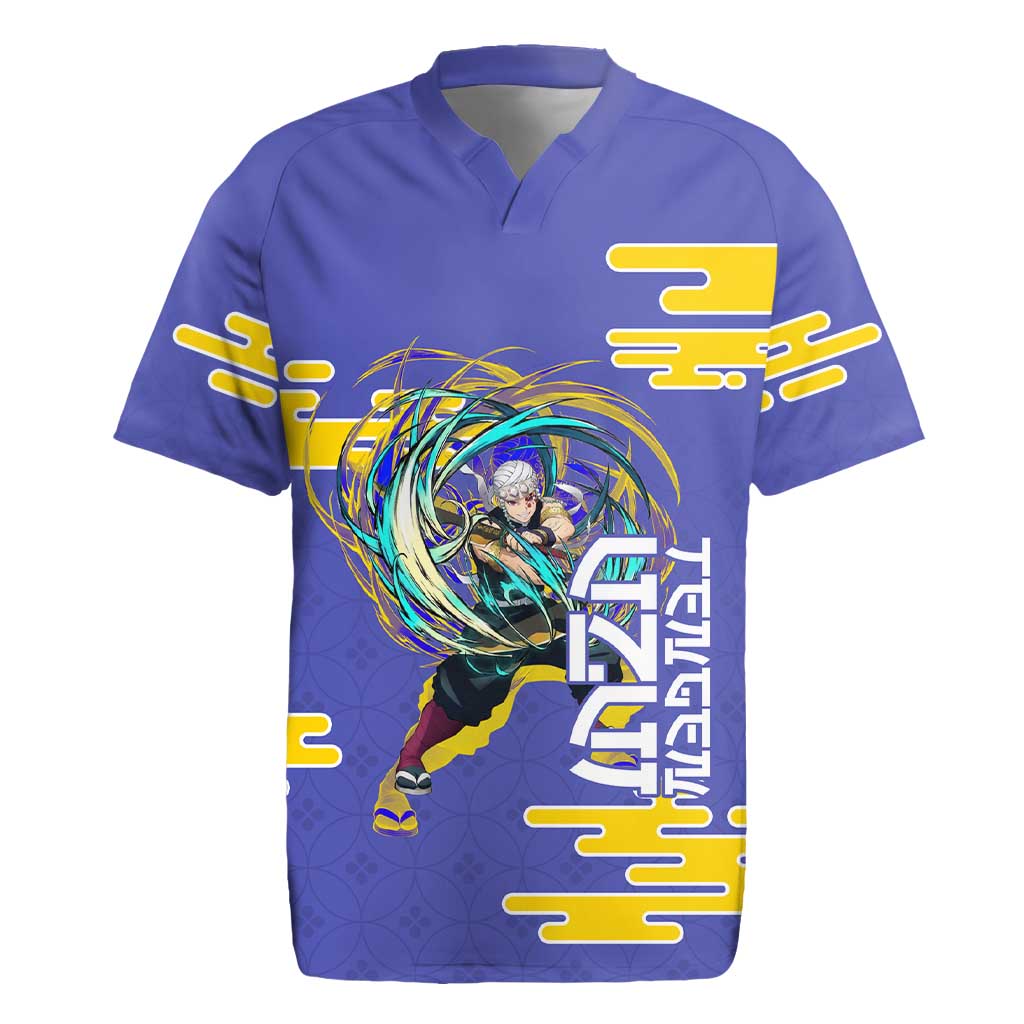 Tengen Uzui Demon Slayer Rugby Jersey Vibrant Anime Soundwave Style