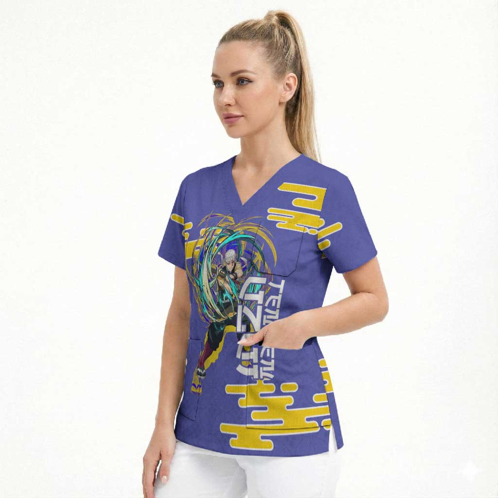 Tengen Uzui Demon Slayer Scrub Top Vibrant Anime Soundwave Style