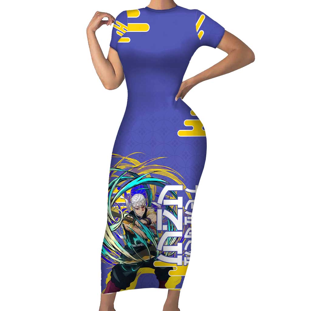 Tengen Uzui Demon Slayer Short Sleeve Bodycon Dress Vibrant Anime Soundwave Style