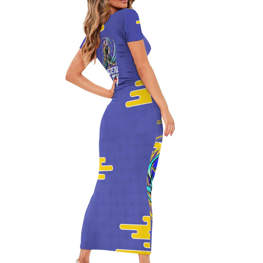 Tengen Uzui Demon Slayer Short Sleeve Bodycon Dress Vibrant Anime Soundwave Style