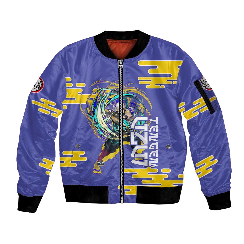Tengen Uzui Demon Slayer Sleeve Zip Bomber Jacket Vibrant Anime Soundwave Style