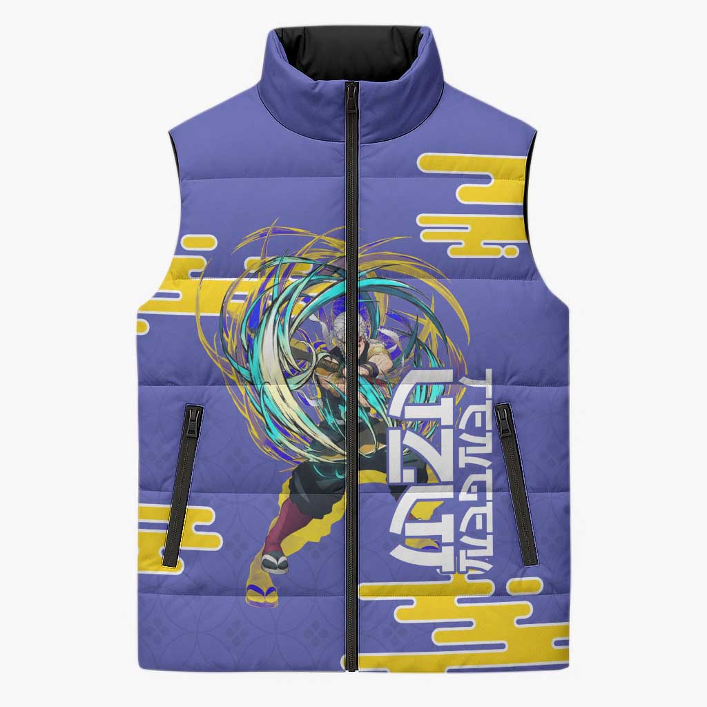 Tengen Uzui Demon Slayer Sleeveless Puffer Jacket Vibrant Anime Soundwave Style