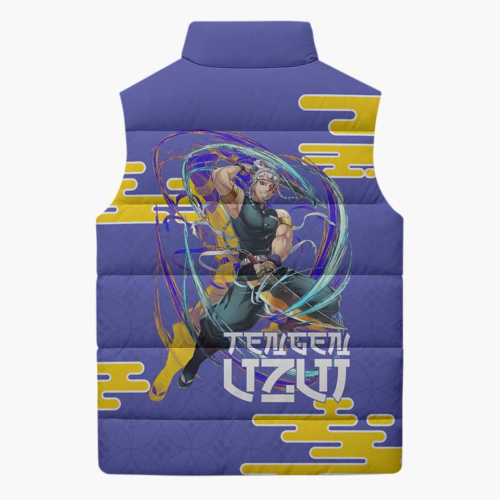 Tengen Uzui Demon Slayer Sleeveless Puffer Jacket Vibrant Anime Soundwave Style