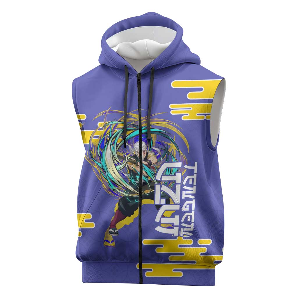 Tengen Uzui Demon Slayer Sleeveless Zip Hoodie Vibrant Anime Soundwave Style