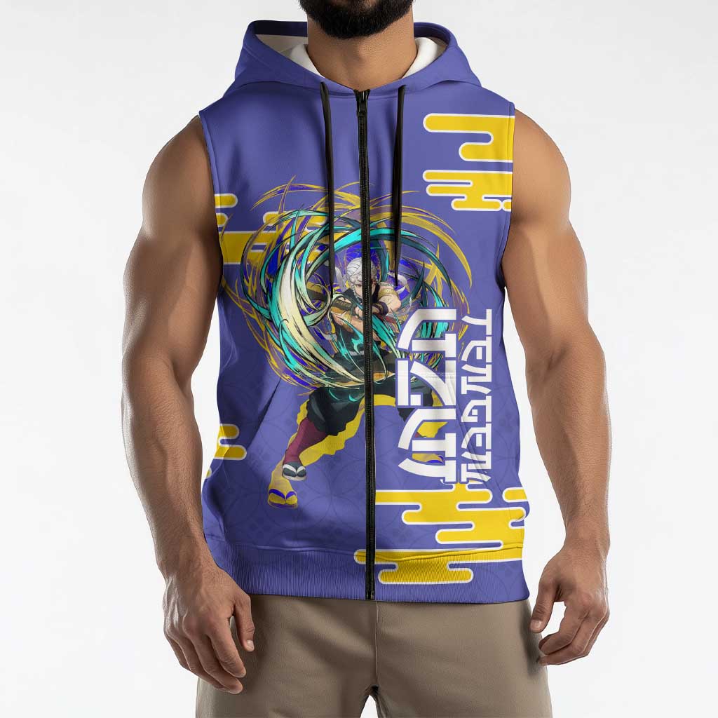 Tengen Uzui Demon Slayer Sleeveless Zip Hoodie Vibrant Anime Soundwave Style