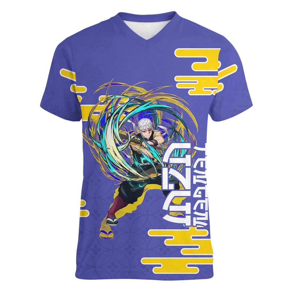 Tengen Uzui Demon Slayer Women V-Neck T-Shirt Vibrant Anime Soundwave Style