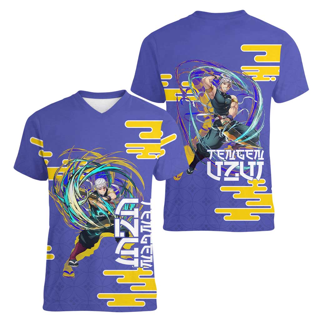Tengen Uzui Demon Slayer Women V-Neck T-Shirt Vibrant Anime Soundwave Style