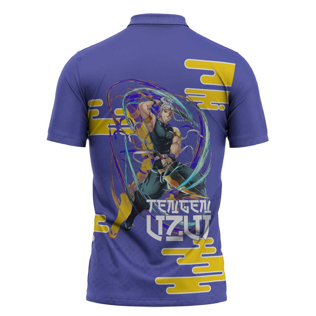 Tengen Uzui Demon Slayer Zipper Polo Shirt Vibrant Anime Soundwave Style