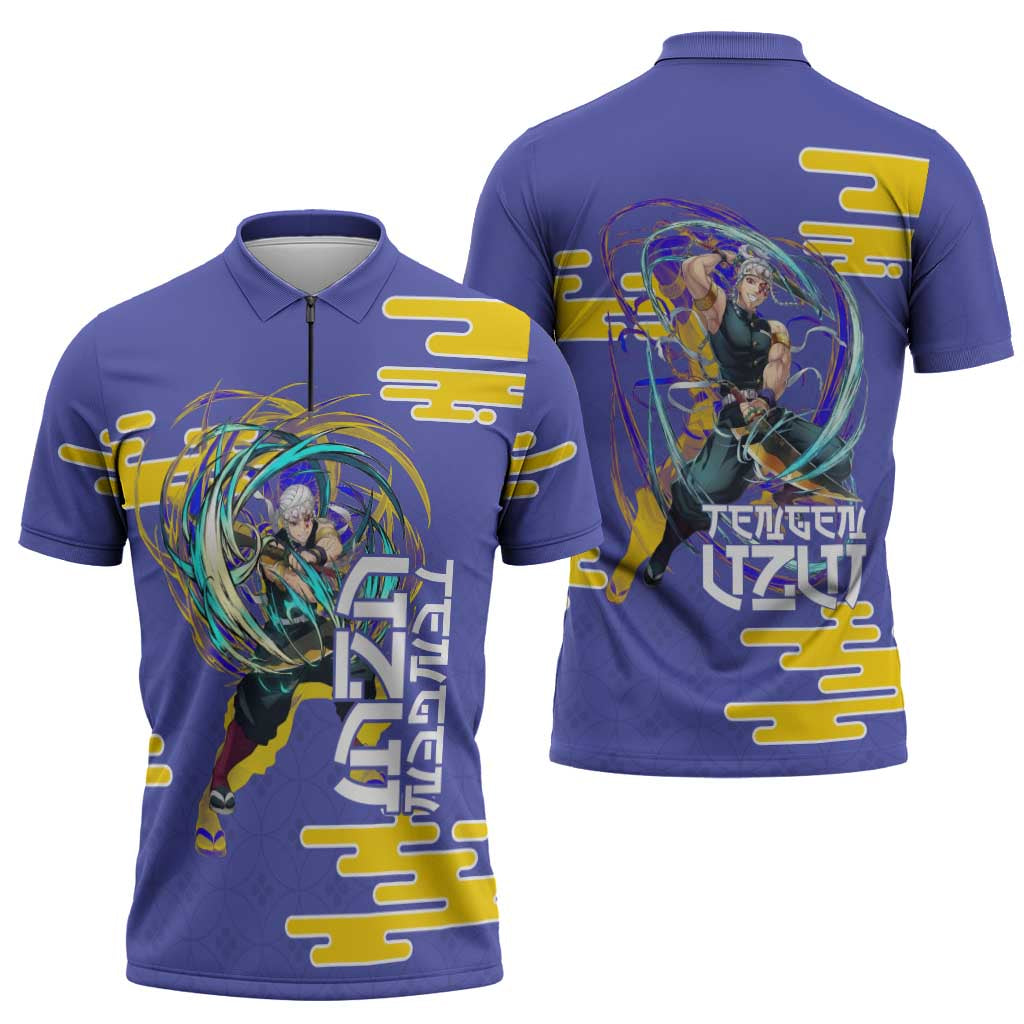 Tengen Uzui Demon Slayer Zipper Polo Shirt Vibrant Anime Soundwave Style