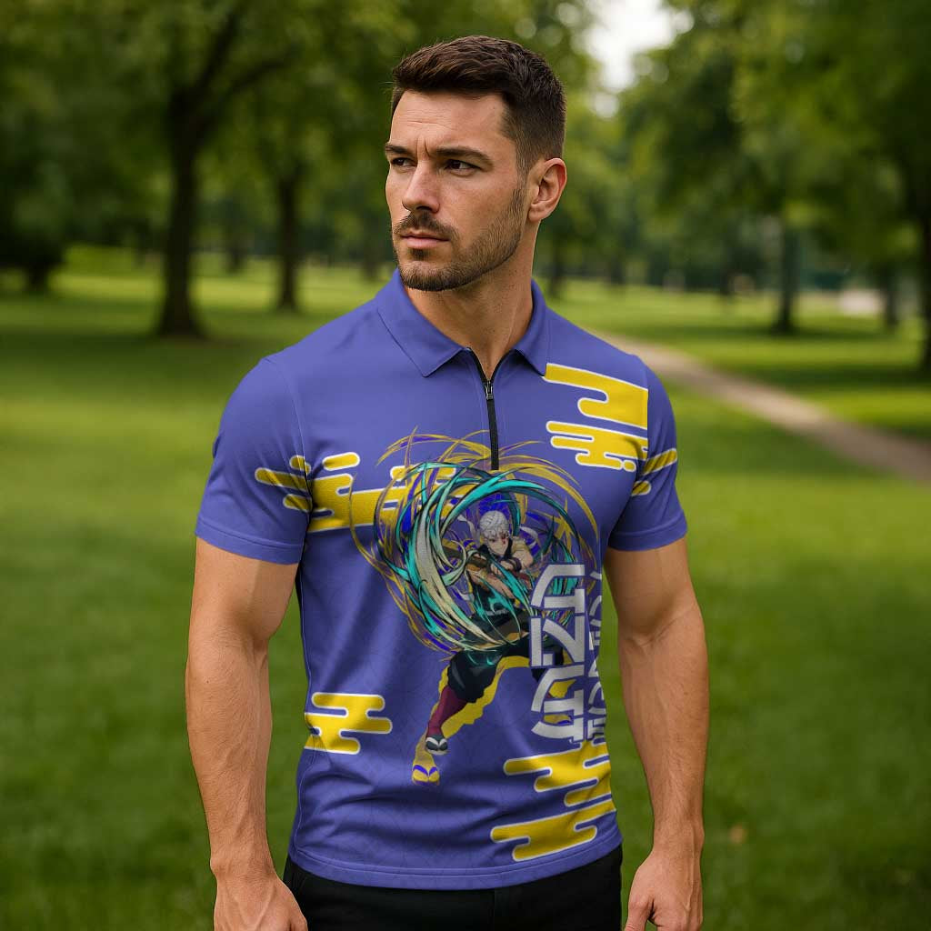 Tengen Uzui Demon Slayer Zipper Polo Shirt Vibrant Anime Soundwave Style
