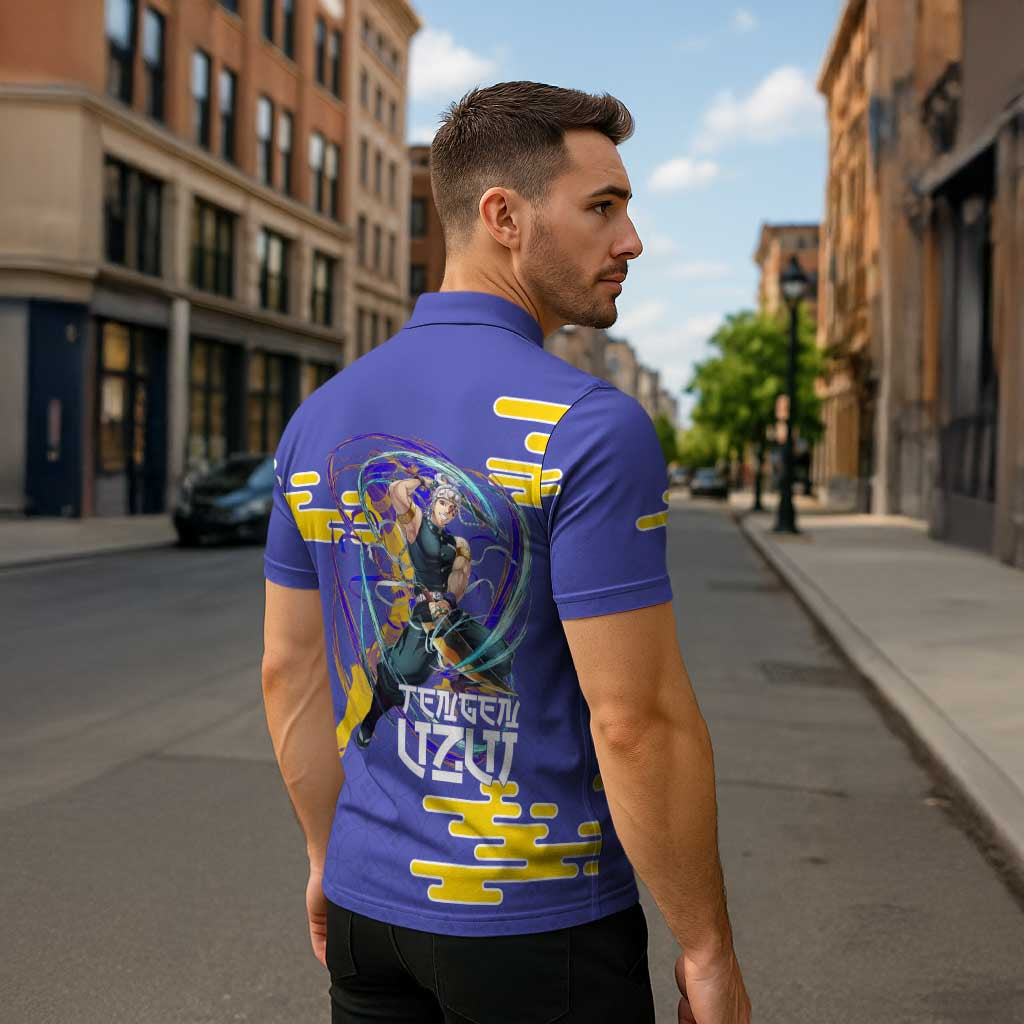 Tengen Uzui Demon Slayer Zipper Polo Shirt Vibrant Anime Soundwave Style