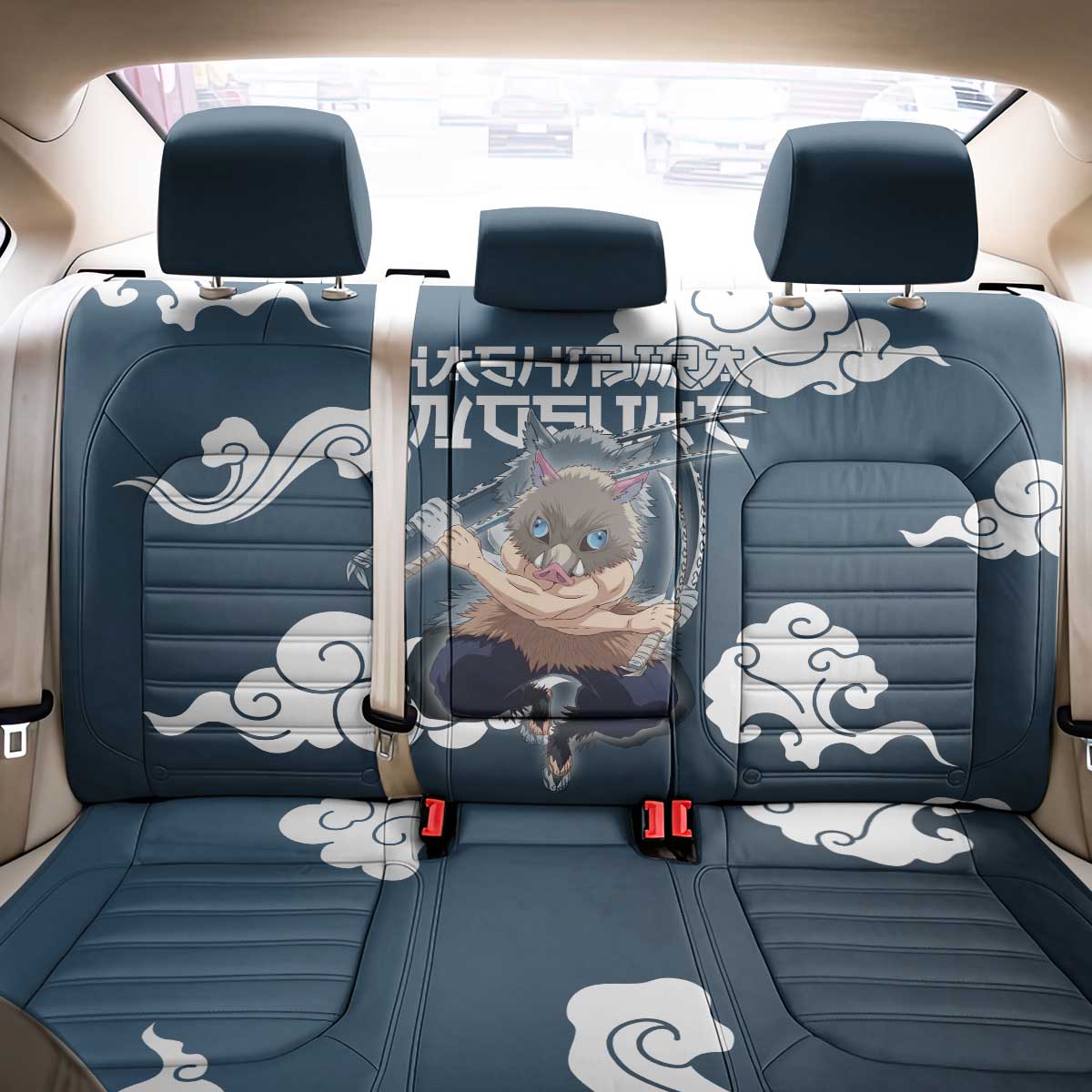 Hashibira Inosuke Demon Slayer Back Car Seat Cover Whirlwind Anime Cloud Pattern Style