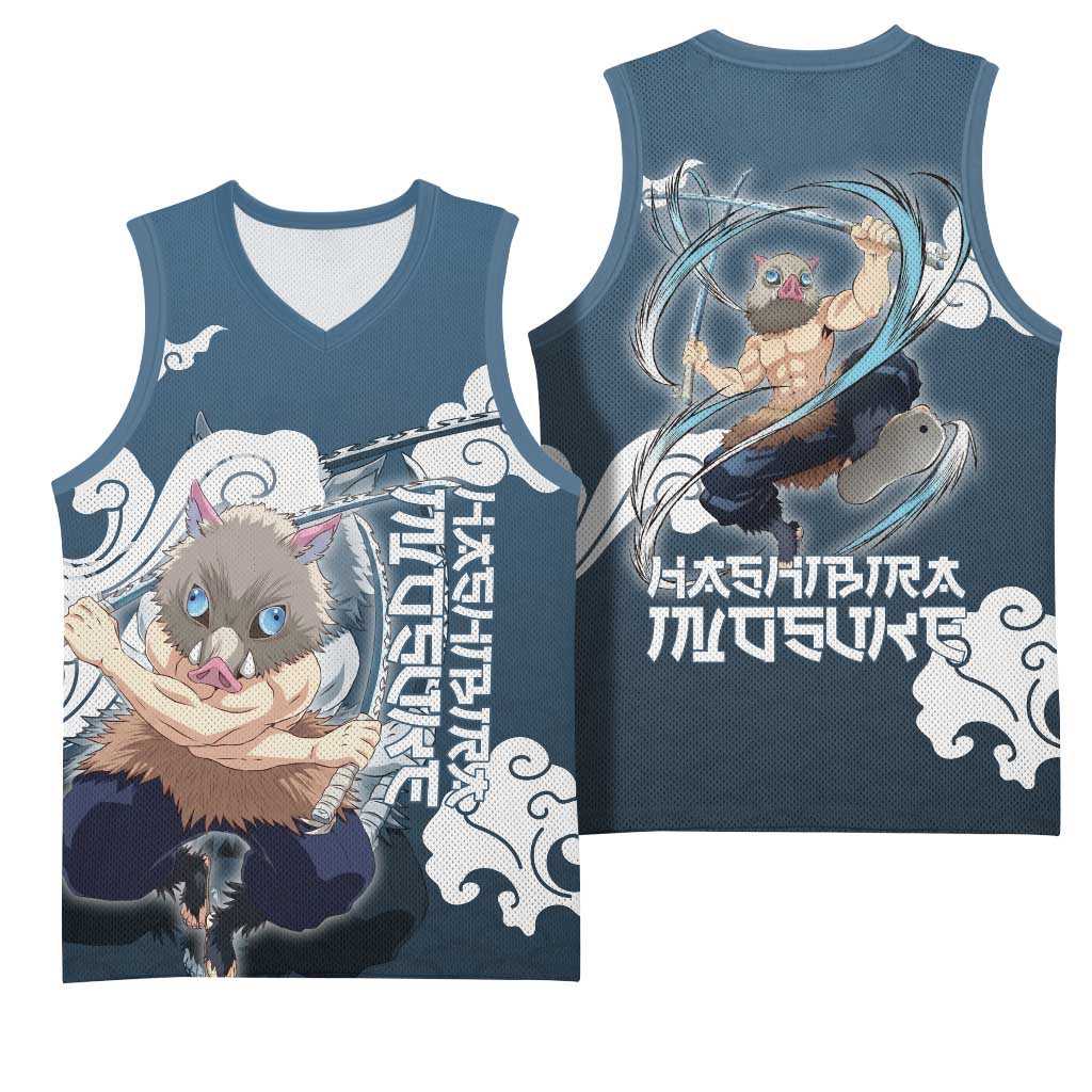Hashibira Inosuke Demon Slayer Basketball Jersey Whirlwind Anime Cloud Pattern Style