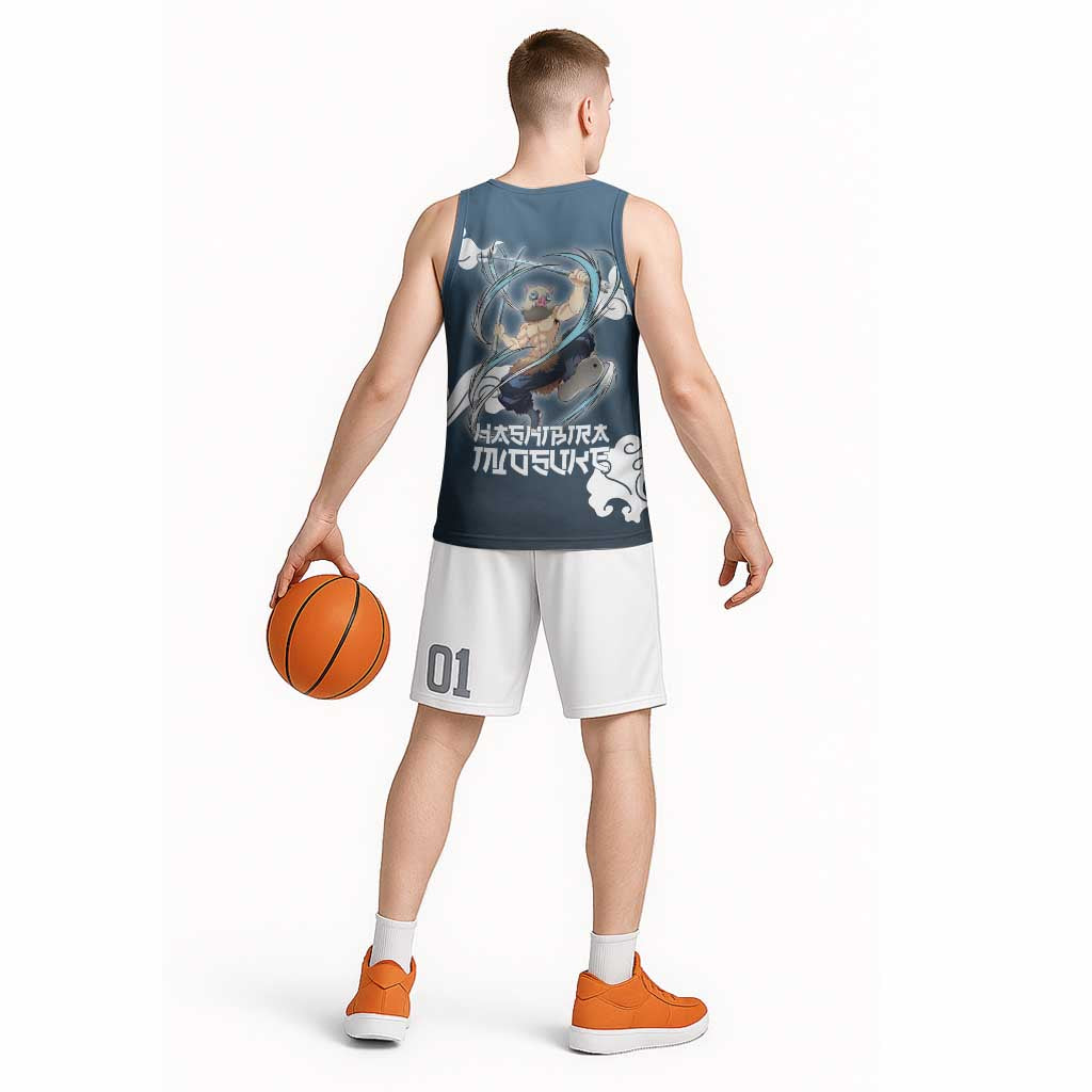 Hashibira Inosuke Demon Slayer Basketball Jersey Whirlwind Anime Cloud Pattern Style