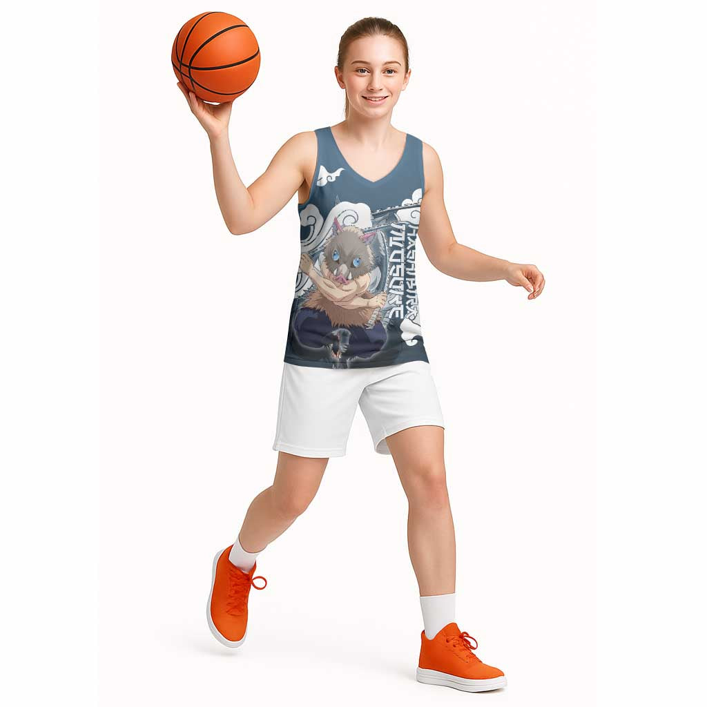 Hashibira Inosuke Demon Slayer Basketball Jersey Whirlwind Anime Cloud Pattern Style