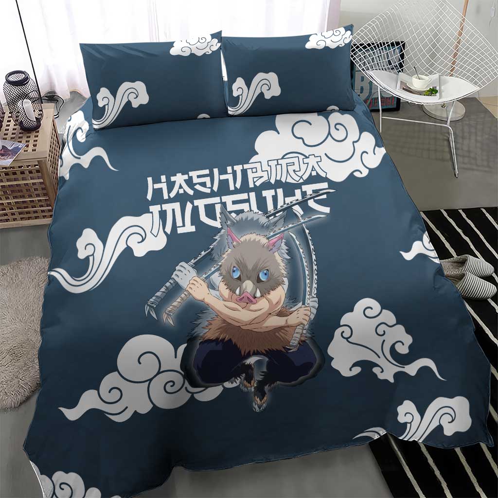 Hashibira Inosuke Demon Slayer Bedding Set Whirlwind Anime Cloud Pattern Style