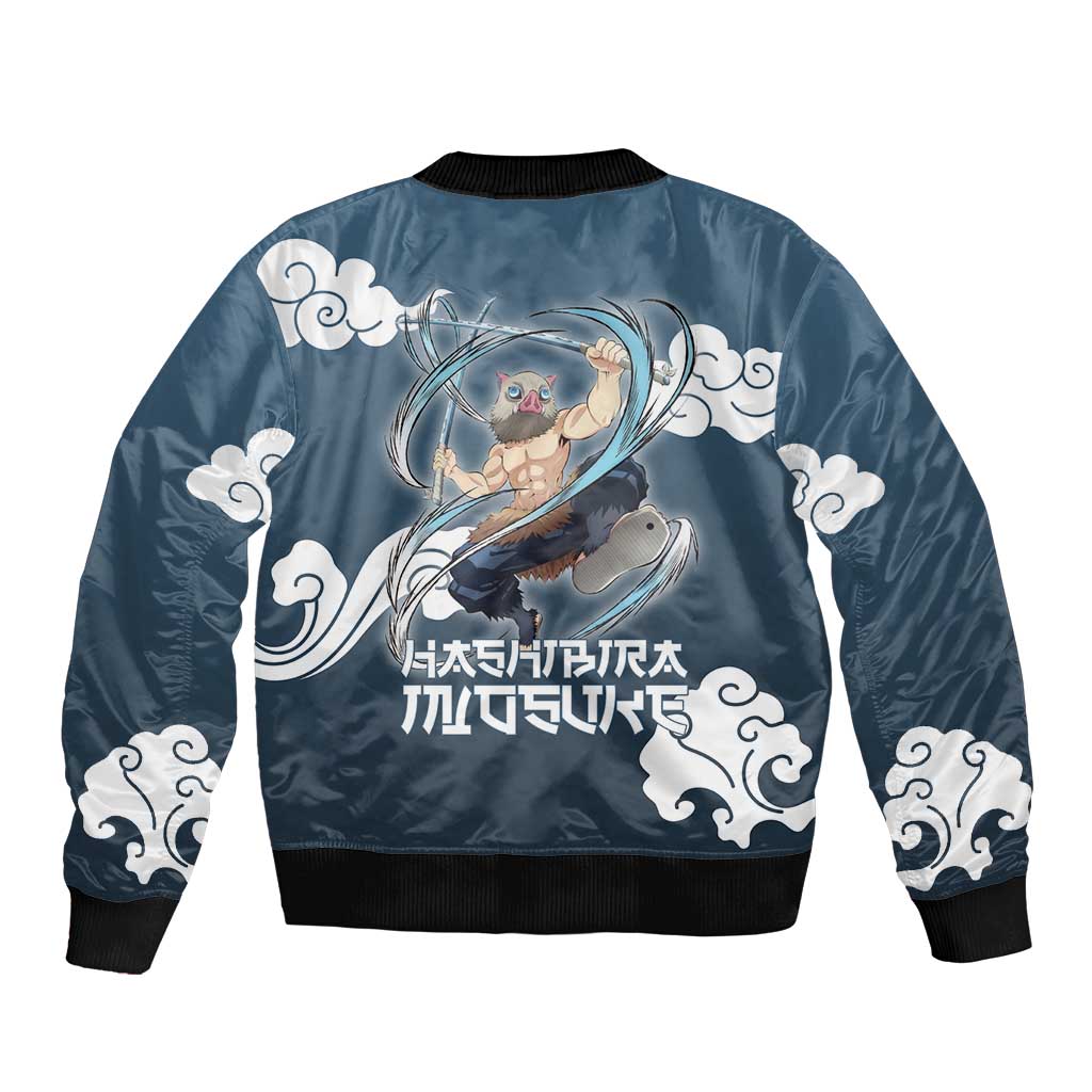 Hashibira Inosuke Demon Slayer Bomber Jacket Whirlwind Anime Cloud Pattern Style
