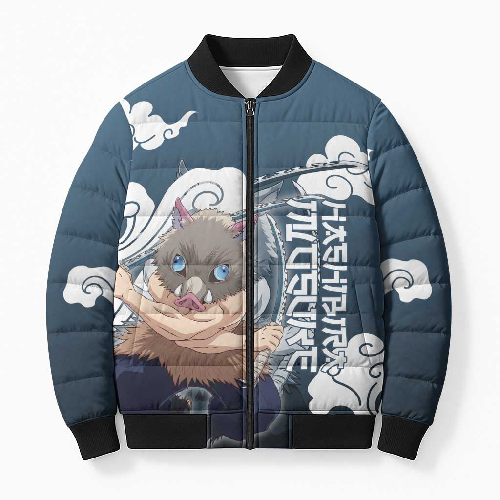 Hashibira Inosuke Demon Slayer Bomber Puffer Jacket Whirlwind Anime Cloud Pattern Style