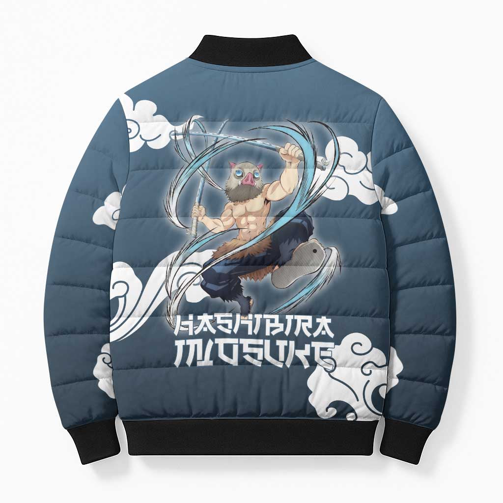 Hashibira Inosuke Demon Slayer Bomber Puffer Jacket Whirlwind Anime Cloud Pattern Style