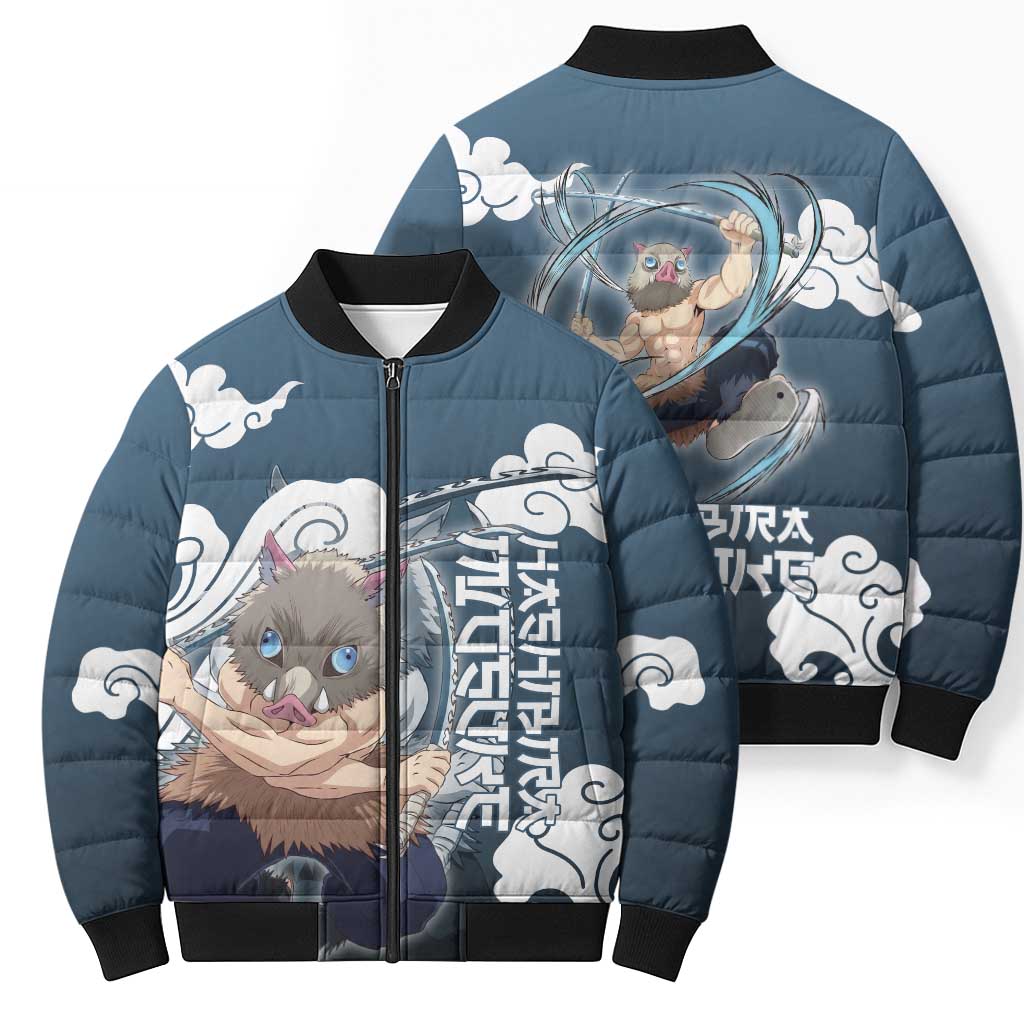 Hashibira Inosuke Demon Slayer Bomber Puffer Jacket Whirlwind Anime Cloud Pattern Style