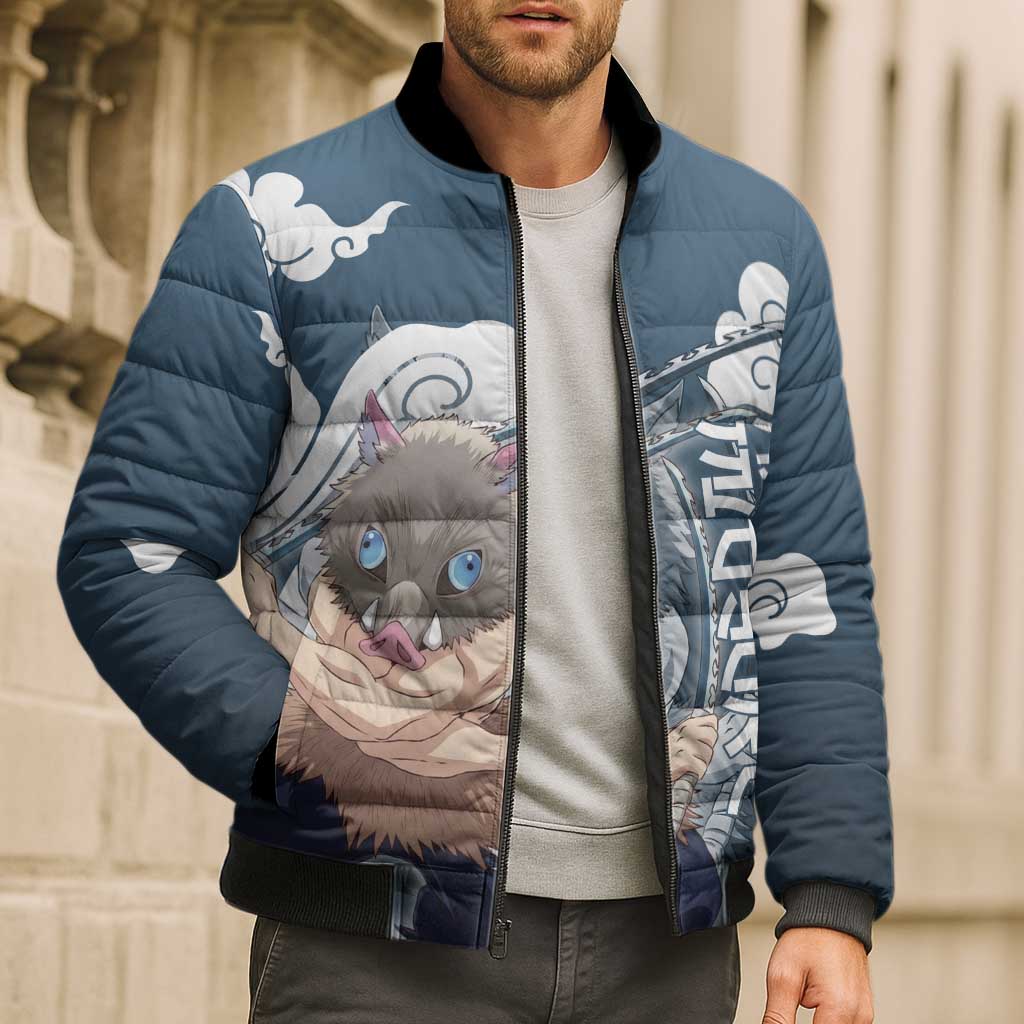 Hashibira Inosuke Demon Slayer Bomber Puffer Jacket Whirlwind Anime Cloud Pattern Style