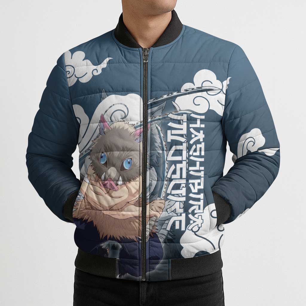 Hashibira Inosuke Demon Slayer Bomber Puffer Jacket Whirlwind Anime Cloud Pattern Style