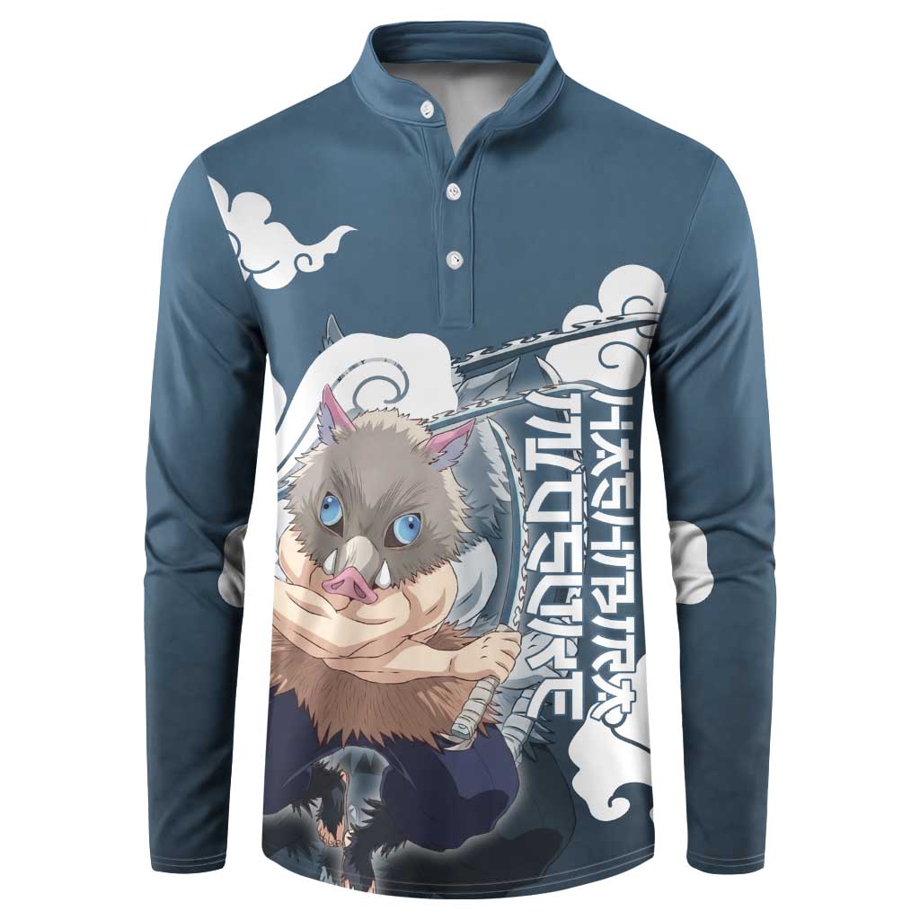 Hashibira Inosuke Demon Slayer Button Sweatshirt Whirlwind Anime Cloud Pattern Style