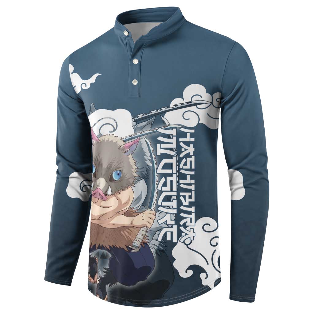Hashibira Inosuke Demon Slayer Button Sweatshirt Whirlwind Anime Cloud Pattern Style