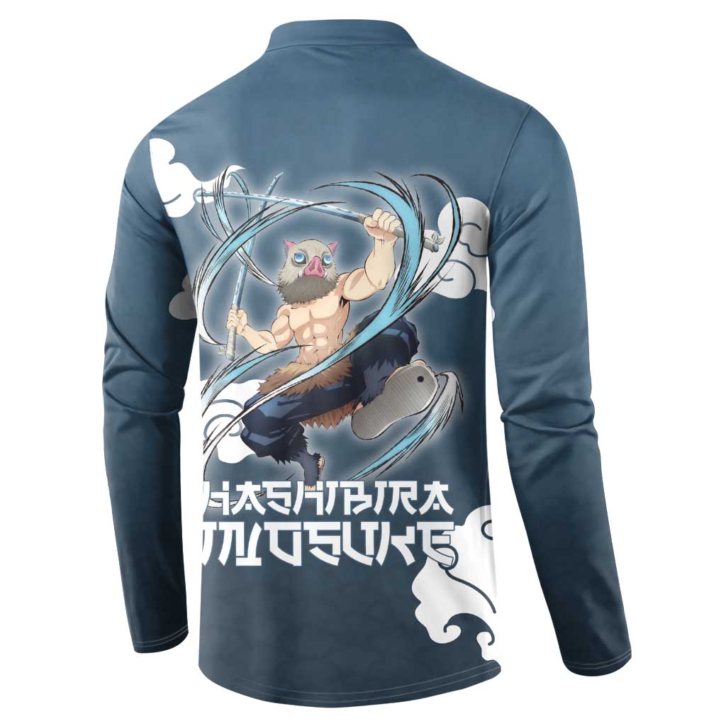Hashibira Inosuke Demon Slayer Button Sweatshirt Whirlwind Anime Cloud Pattern Style
