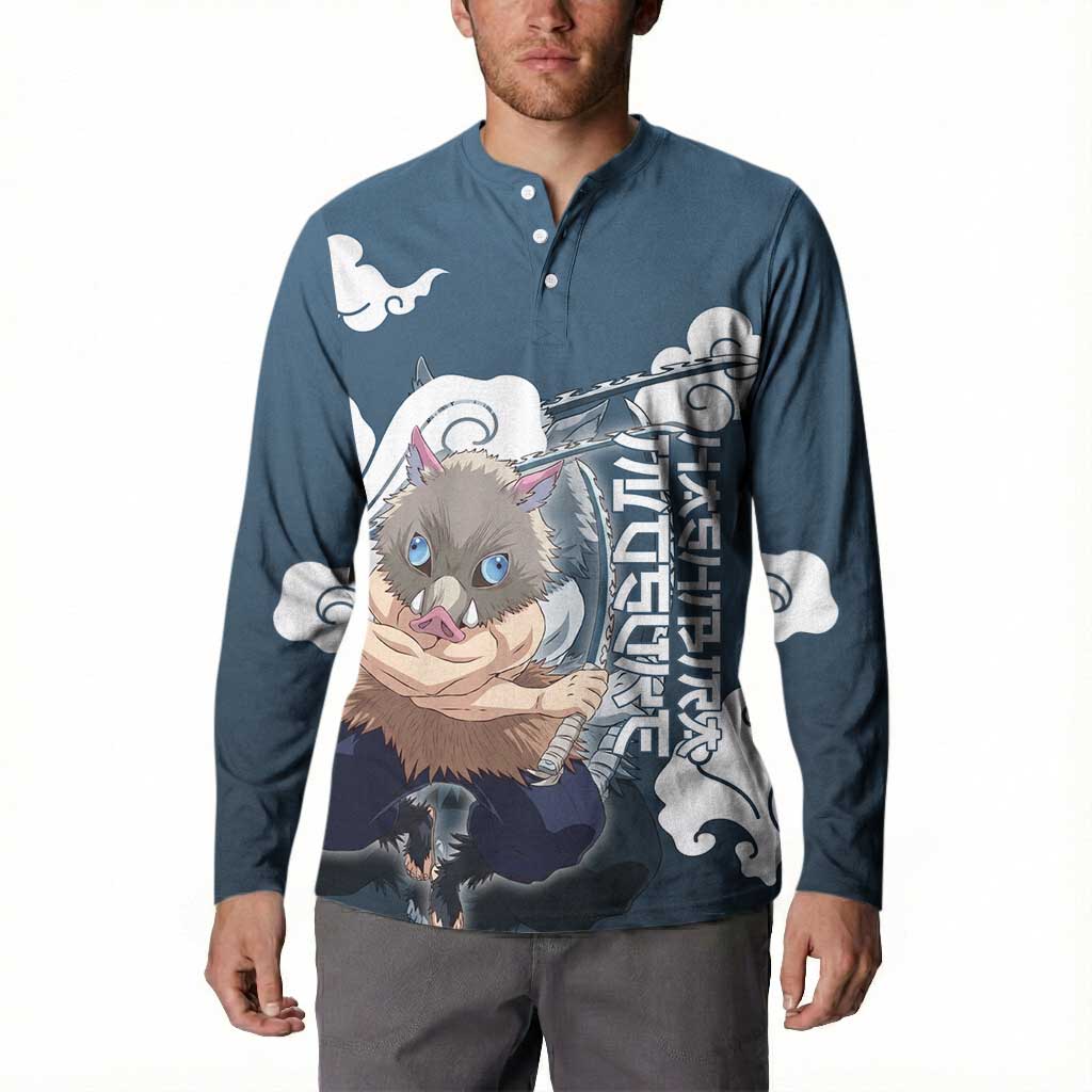 Hashibira Inosuke Demon Slayer Button Sweatshirt Whirlwind Anime Cloud Pattern Style