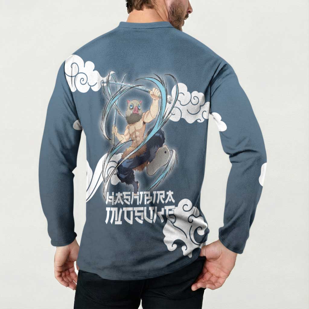 Hashibira Inosuke Demon Slayer Button Sweatshirt Whirlwind Anime Cloud Pattern Style