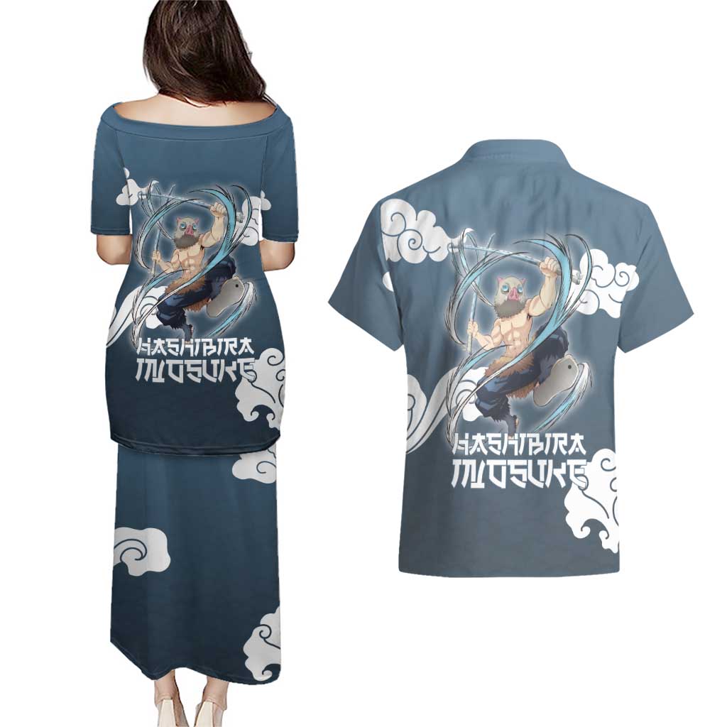 Hashibira Inosuke Demon Slayer Couples Matching Puletasi and Hawaiian Shirt Whirlwind Anime Cloud Pattern Style