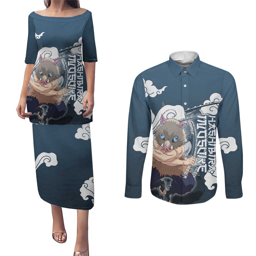 Hashibira Inosuke Demon Slayer Couples Matching Puletasi and Long Sleeve Button Shirt Whirlwind Anime Cloud Pattern Style