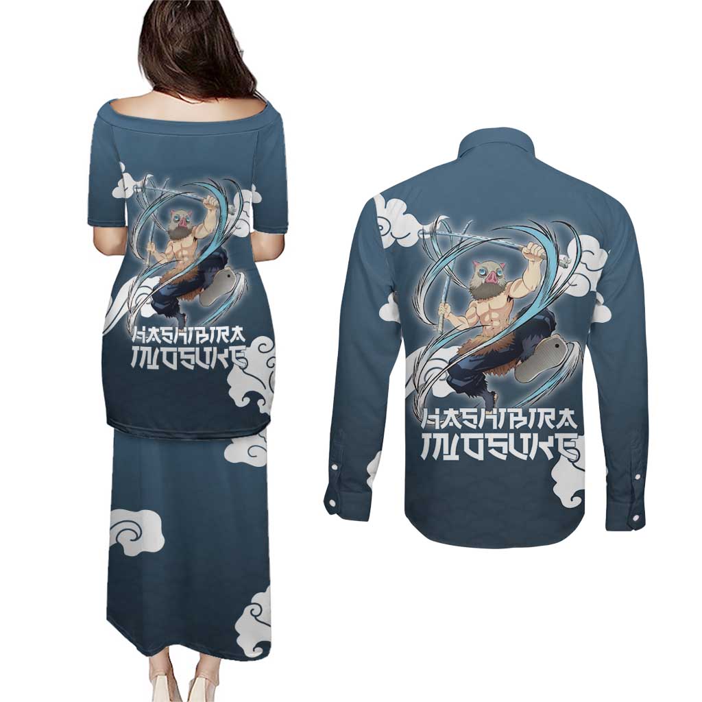 Hashibira Inosuke Demon Slayer Couples Matching Puletasi and Long Sleeve Button Shirt Whirlwind Anime Cloud Pattern Style