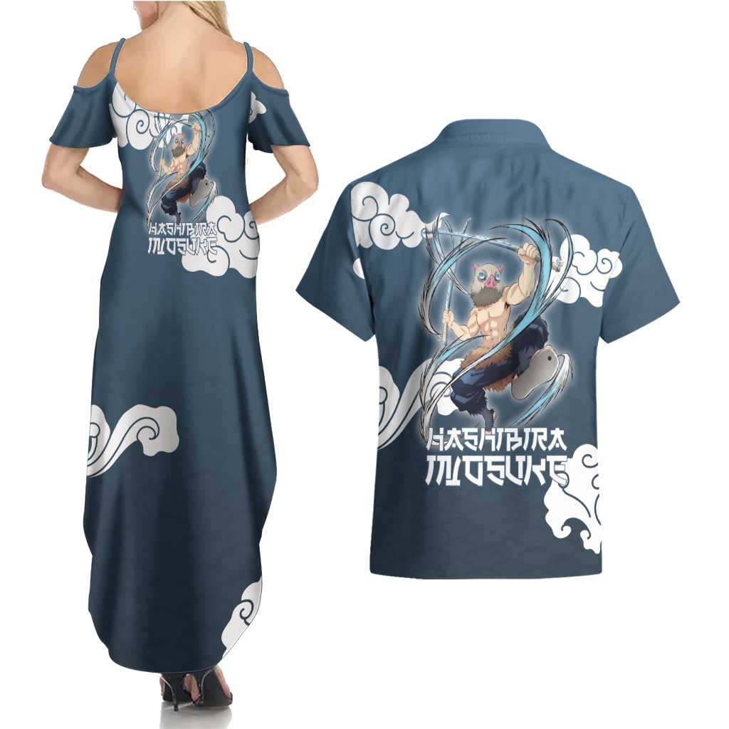 Hashibira Inosuke Demon Slayer Couples Matching Summer Maxi Dress and Hawaiian Shirt Whirlwind Anime Cloud Pattern Style