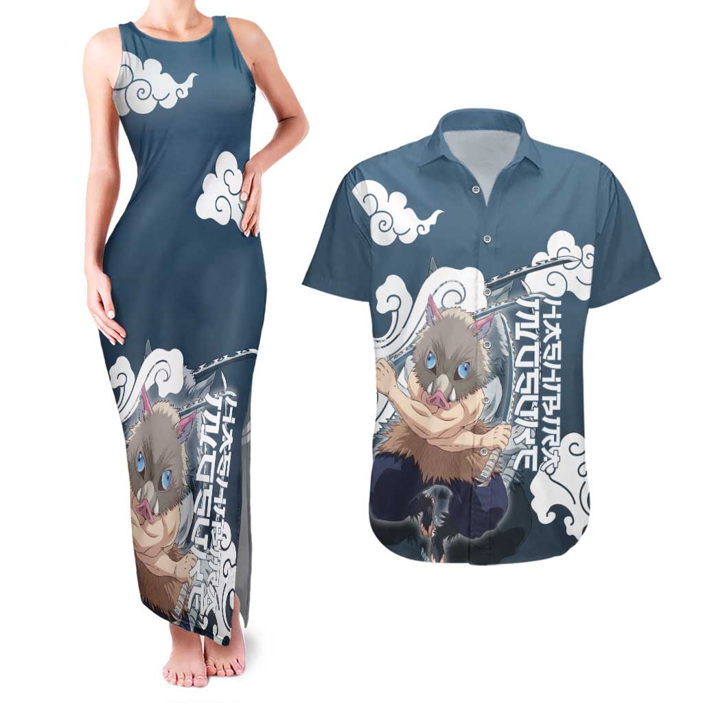 Hashibira Inosuke Demon Slayer Couples Matching Tank Maxi Dress and Hawaiian Shirt Whirlwind Anime Cloud Pattern Style