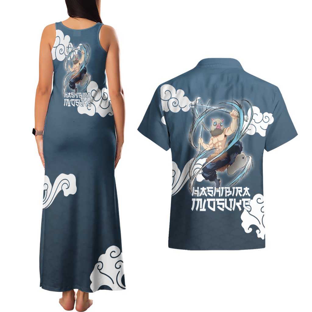 Hashibira Inosuke Demon Slayer Couples Matching Tank Maxi Dress and Hawaiian Shirt Whirlwind Anime Cloud Pattern Style