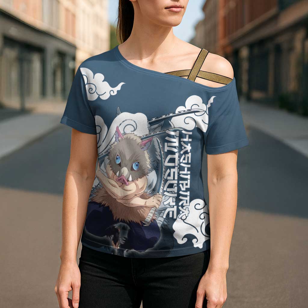 Hashibira Inosuke Demon Slayer Cross Shoulder Shirt Whirlwind Anime Cloud Pattern Style