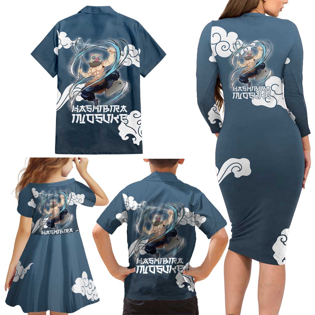Hashibira Inosuke Demon Slayer Family Matching Long Sleeve Bodycon Dress and Hawaiian Shirt Whirlwind Anime Cloud Pattern Style