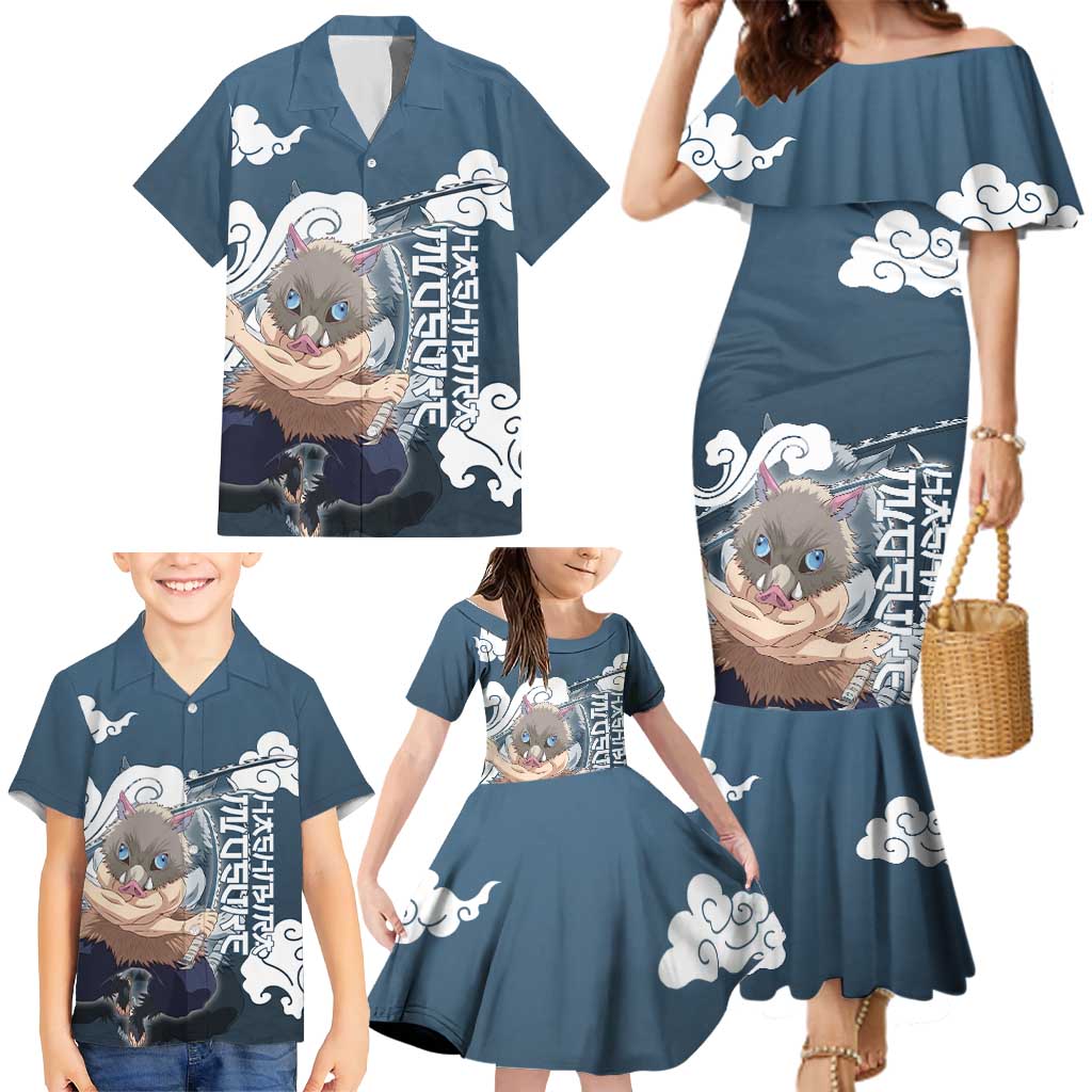 Hashibira Inosuke Demon Slayer Family Matching Mermaid Dress and Hawaiian Shirt Whirlwind Anime Cloud Pattern Style