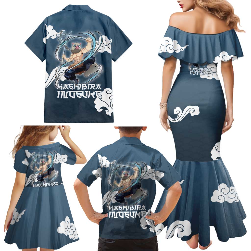 Hashibira Inosuke Demon Slayer Family Matching Mermaid Dress and Hawaiian Shirt Whirlwind Anime Cloud Pattern Style