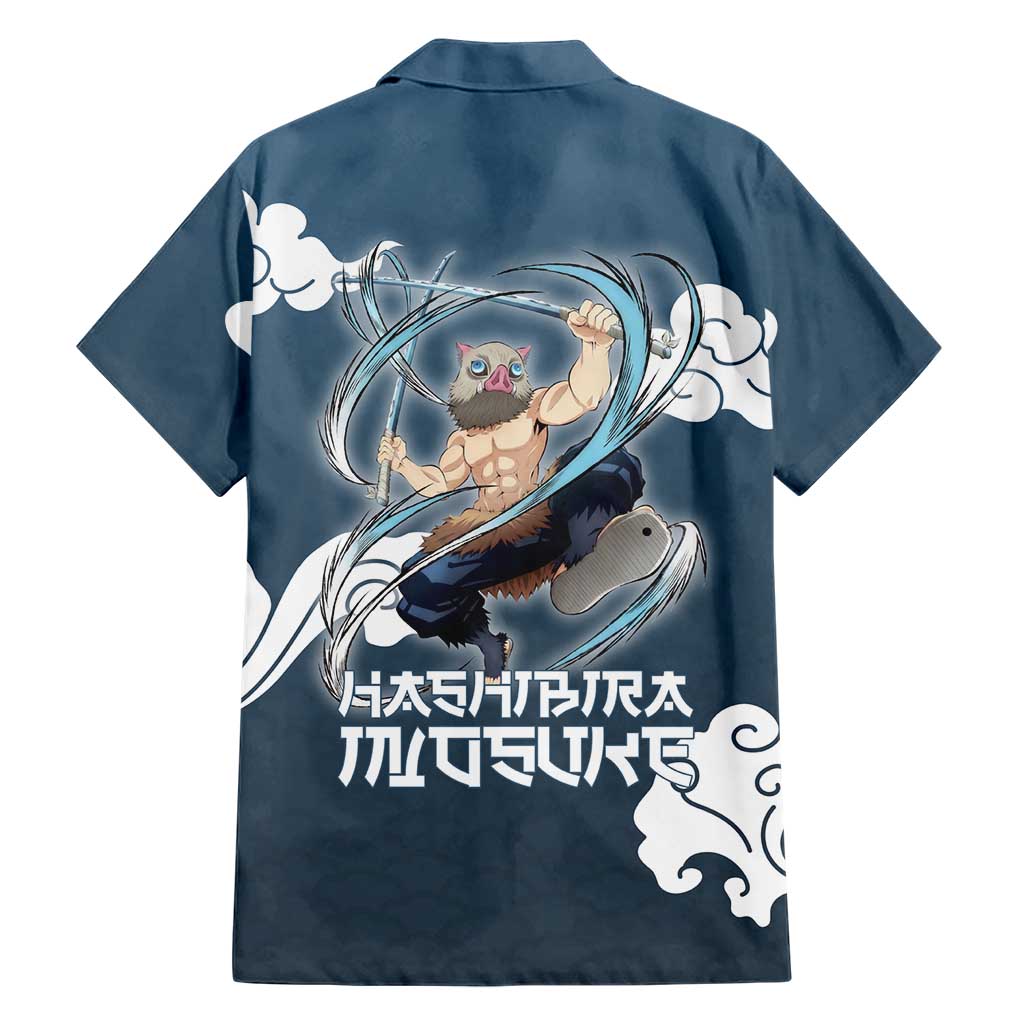 Hashibira Inosuke Demon Slayer Family Matching Off Shoulder Maxi Dress and Hawaiian Shirt Whirlwind Anime Cloud Pattern Style
