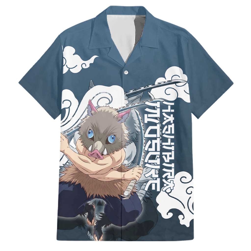 Hashibira Inosuke Demon Slayer Family Matching Off Shoulder Short Dress and Hawaiian Shirt Whirlwind Anime Cloud Pattern Style