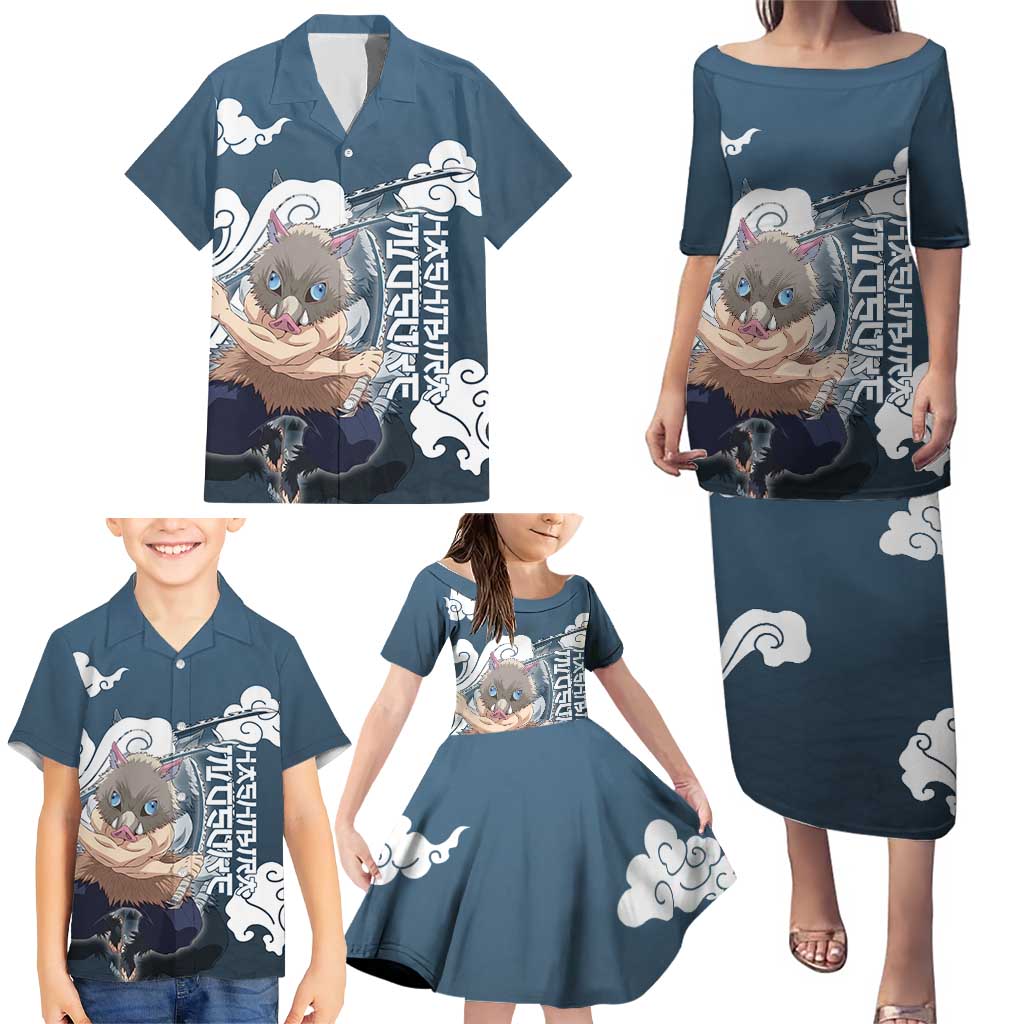 Hashibira Inosuke Demon Slayer Family Matching Puletasi and Hawaiian Shirt Whirlwind Anime Cloud Pattern Style