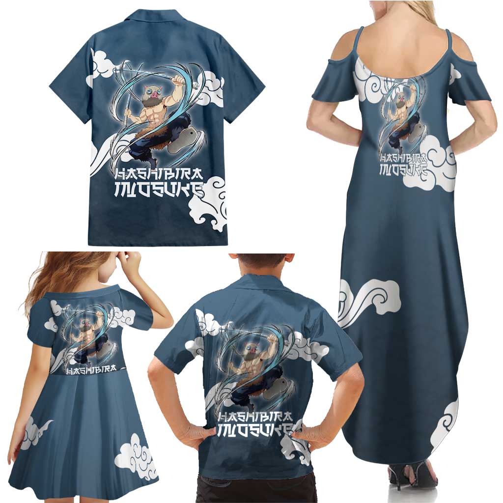 Hashibira Inosuke Demon Slayer Family Matching Summer Maxi Dress and Hawaiian Shirt Whirlwind Anime Cloud Pattern Style