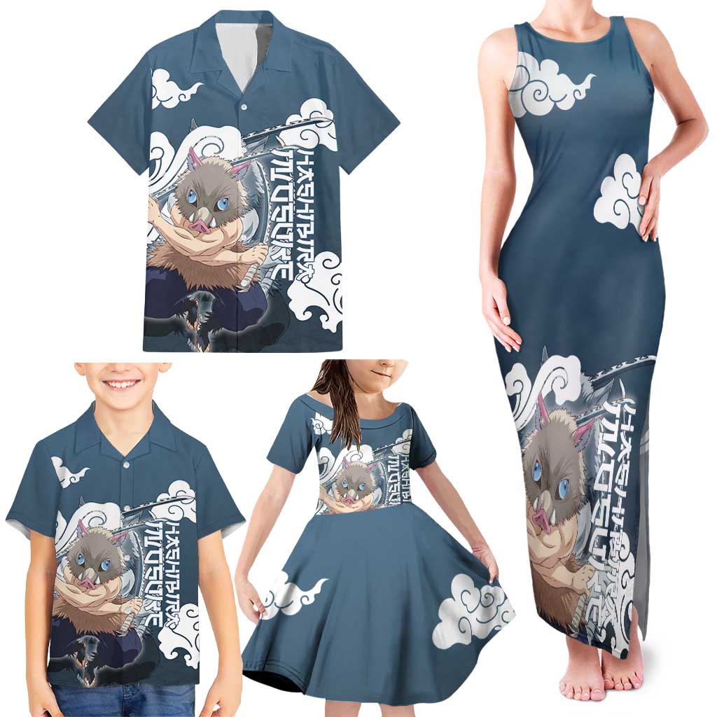 Hashibira Inosuke Demon Slayer Family Matching Tank Maxi Dress and Hawaiian Shirt Whirlwind Anime Cloud Pattern Style