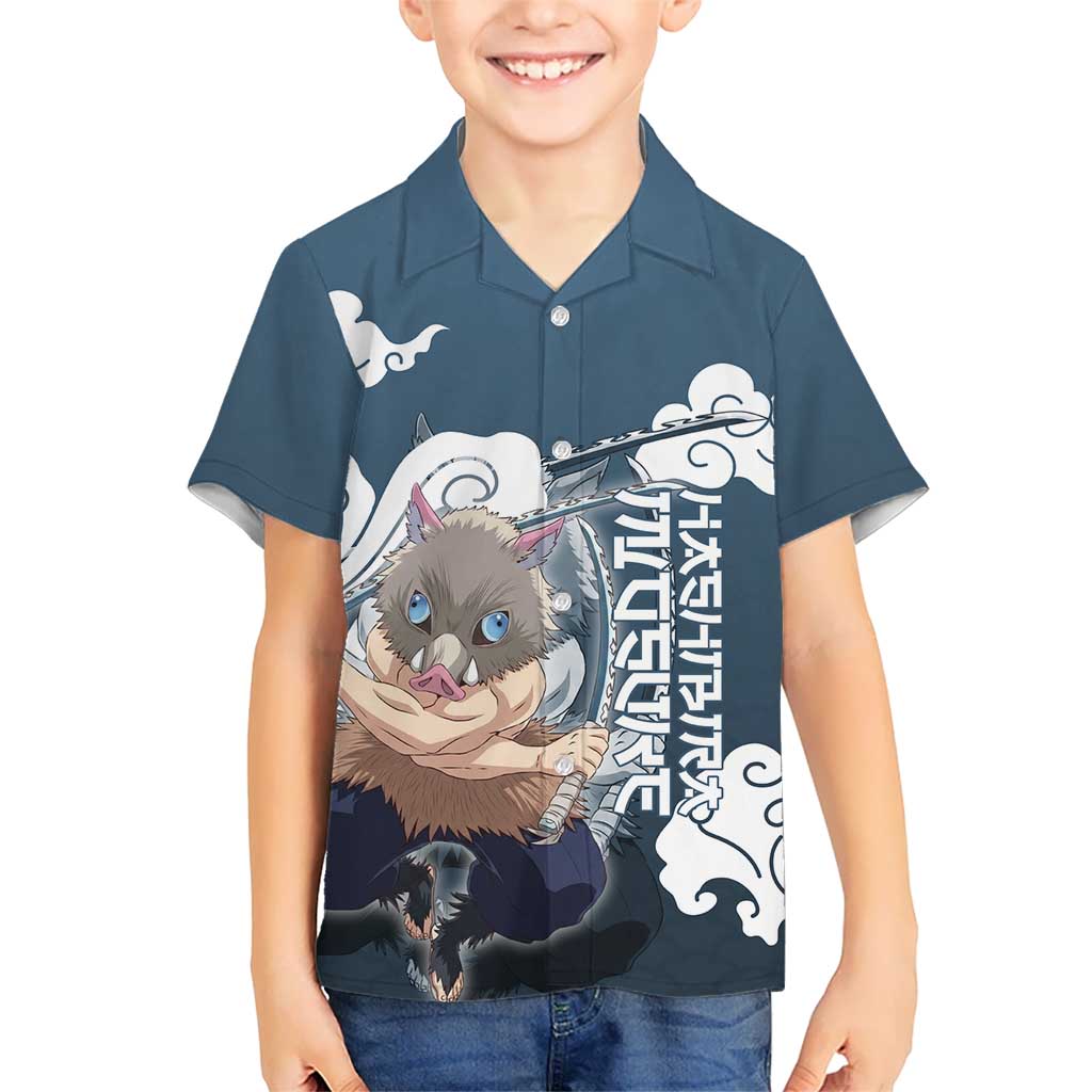 Hashibira Inosuke Demon Slayer Kid Hawaiian Shirt Whirlwind Anime Cloud Pattern Style