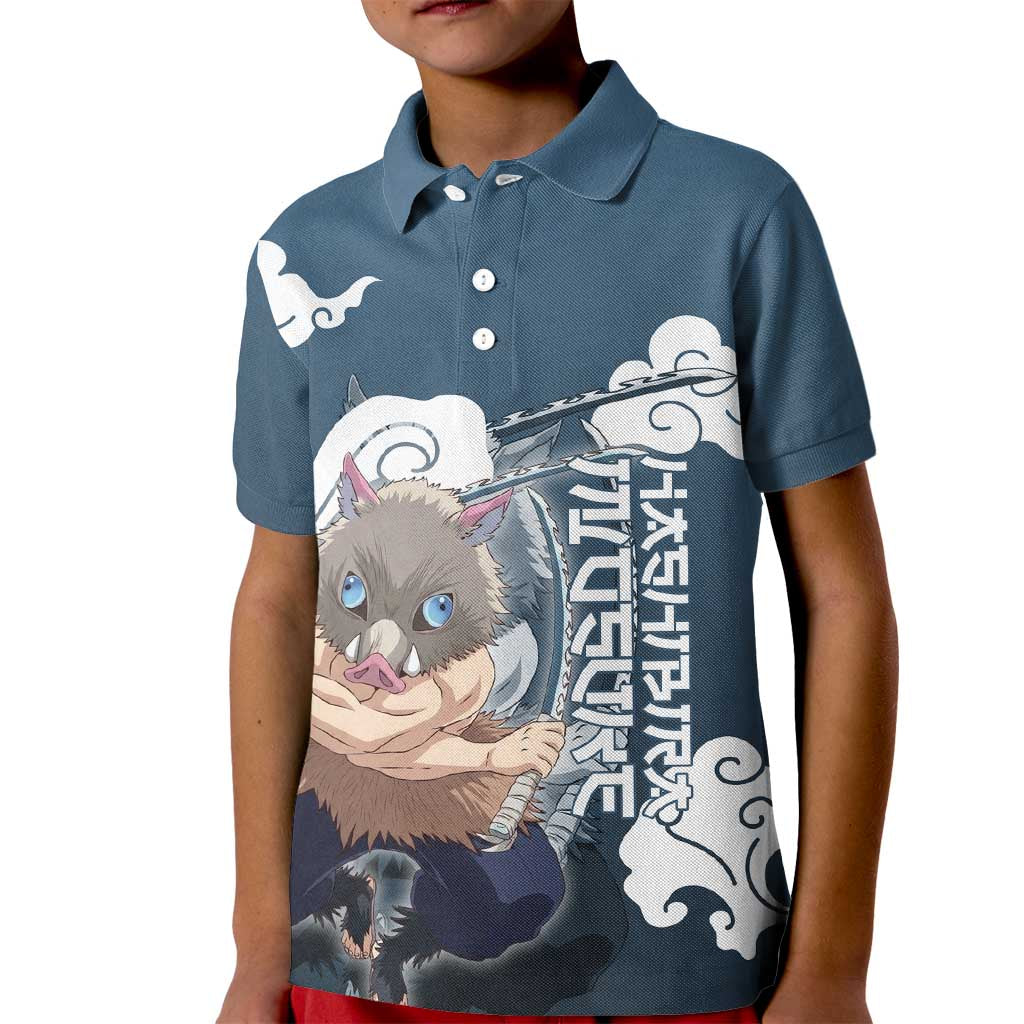 Hashibira Inosuke Demon Slayer Kid Polo Shirt Whirlwind Anime Cloud Pattern Style