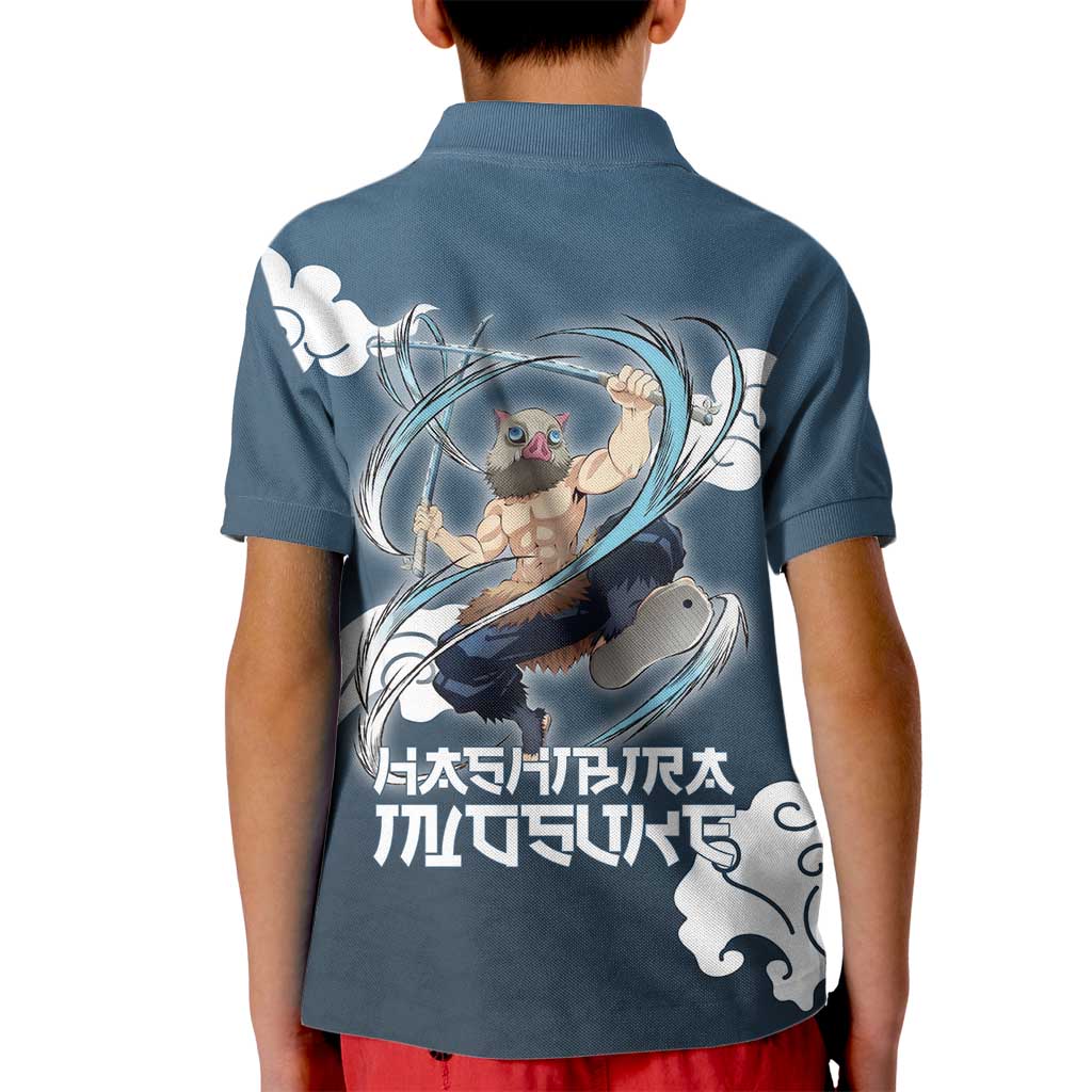 Hashibira Inosuke Demon Slayer Kid Polo Shirt Whirlwind Anime Cloud Pattern Style